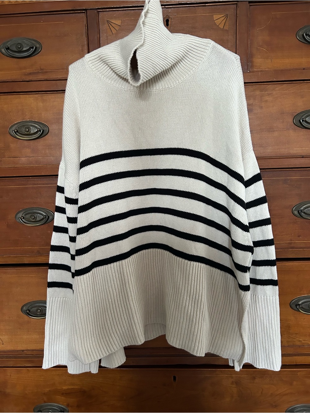GAP Cream & Black Striped Turtleneck Sweater